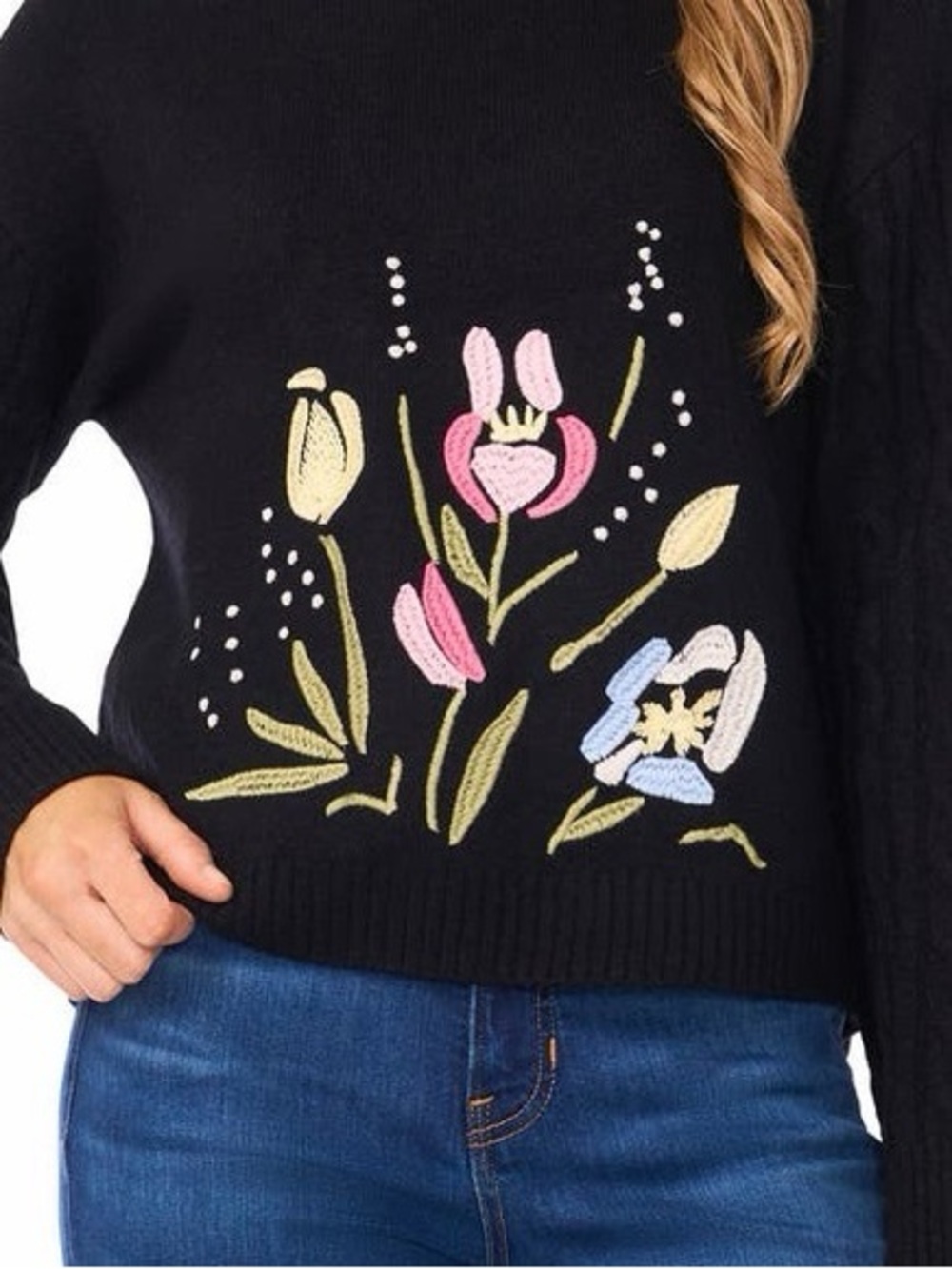 Ted Baker Floral Embroidered Black Knit Sweater - Picture 2 of 3